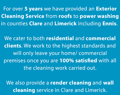 For over 5 years, Cathal Rooney has provided a professional Roof cleaning service in counties Clare and Limerick. I serve both County Clare and Limerick and all surrounding areas and welcome your call. | Mobile Site