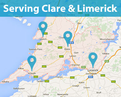 Google Page - Areas we serve: Co. Clare and Limerick including Ennis, Limerick City, Corrofin, Tulla, Newmarket on Fergus, Shannon, Sixmilebridge, Cratloe, Parteen, Limerick city, Mungret, Kildimo, Castletroy, Annacotty and Adare. | Mobile Site